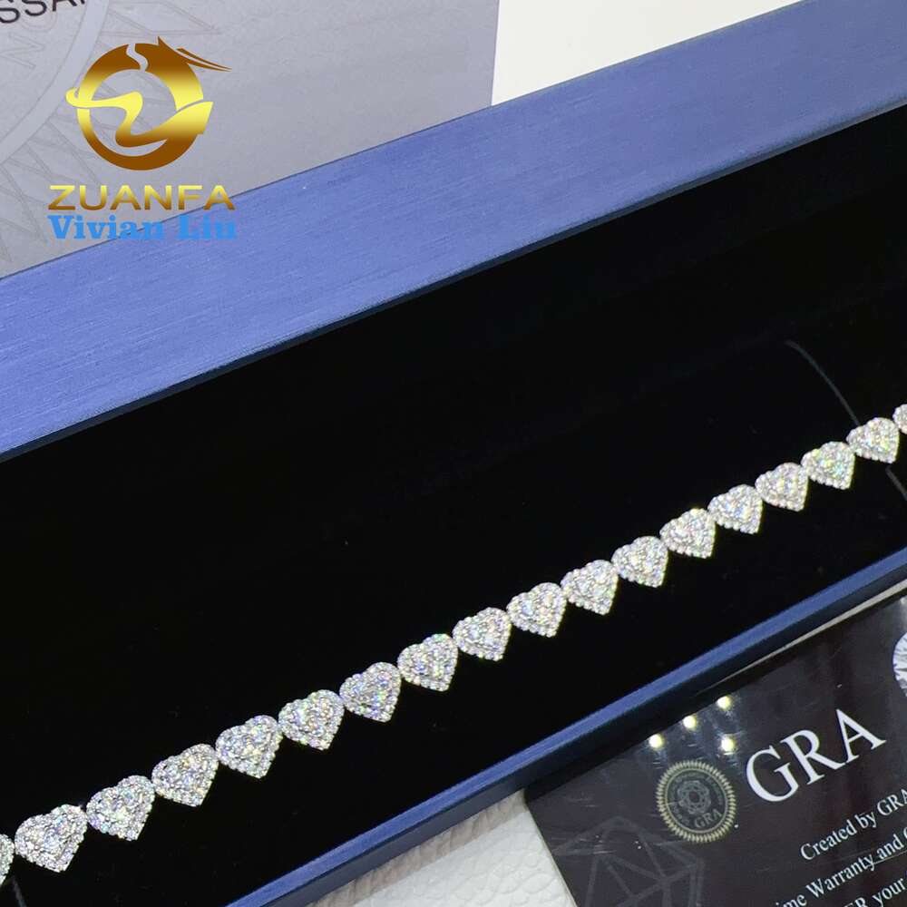 bracelet necklace mossanite Wholesale price sterling silver 925 iced out vvs moissanite fine hip hop jewelry heart cuban link chain bracelet for women