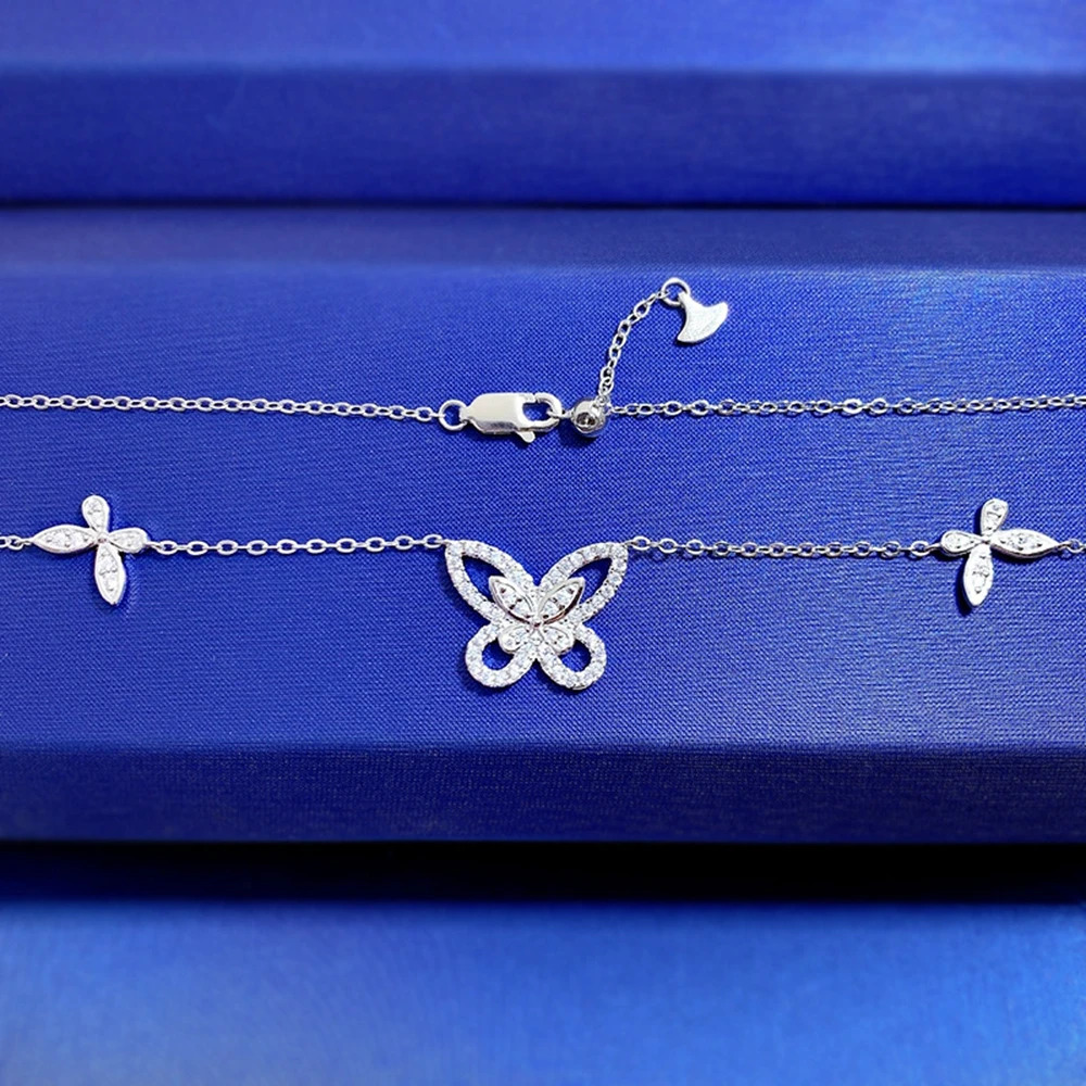 Wong Rain 100% 925 Sterling Silver Butterfly Lab Sapphire High Carbon Diamonds Gemstone Wedding Pendant Necklace Fine Jewelry 240125