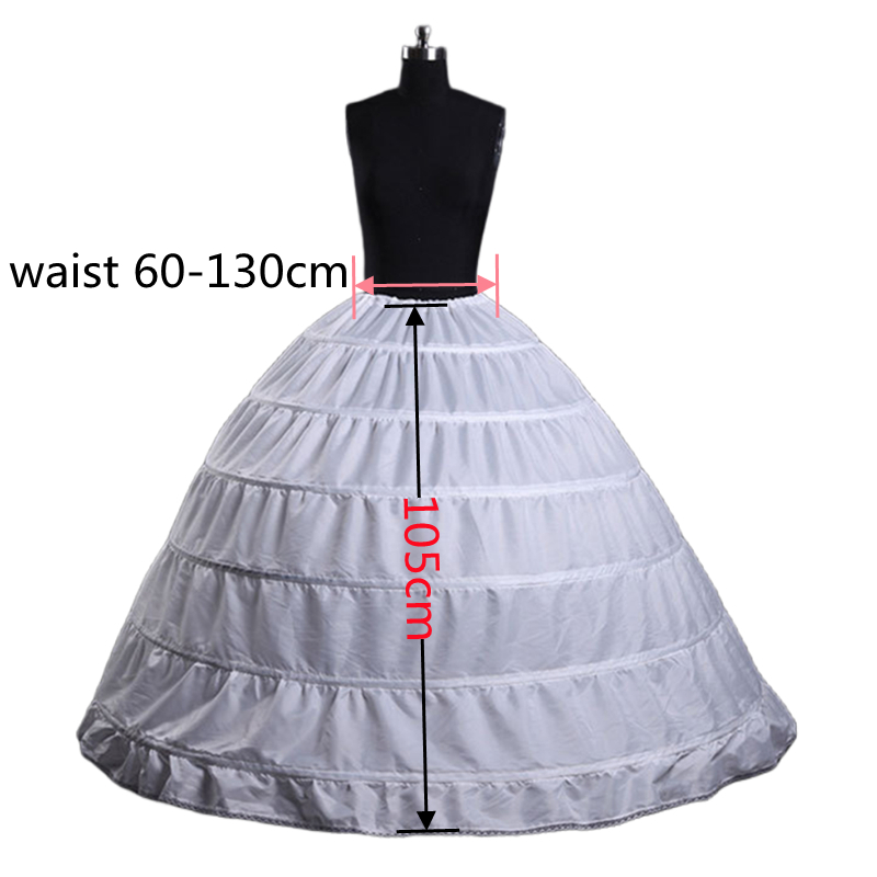 White 6 Hoops Ball Gown Petticoats For Wedding Dress Skirt Long Puffy Crinoline Underskirt For Gothic Red Black Petticoat