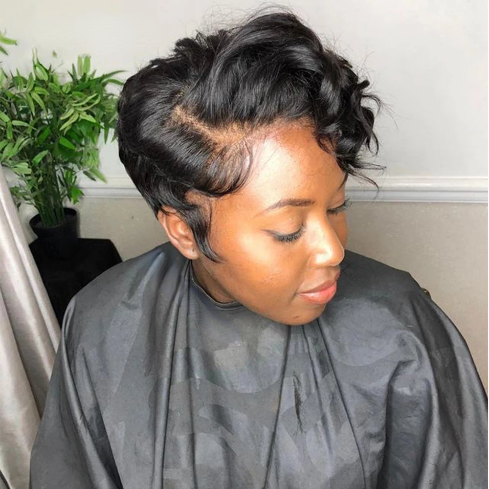 13X4 Short Bob Loose Wave Wigs For Women Pre Plucked Bleached Knots Pixie Cut Hd Transparent Lace Front Natutal Human Hair Wig