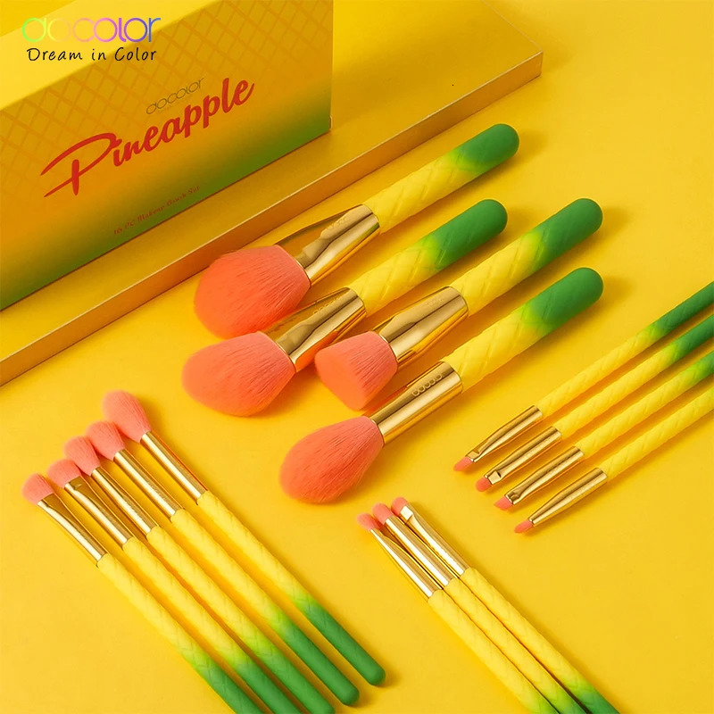 Docolor Makeup Brushes 16pcs Pineapple Makeup Brushes Set Foundation Powder Face Blending Contour Eyeshadow Make Up Brushes Set 240124