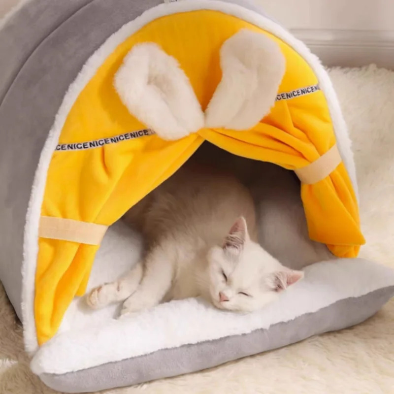 Winter Warm House Super Soft Comfortable Sleeping Cave Thick Cute Little and Dog Tent Windproof Cat Bed Nest Pet Supplies 240131