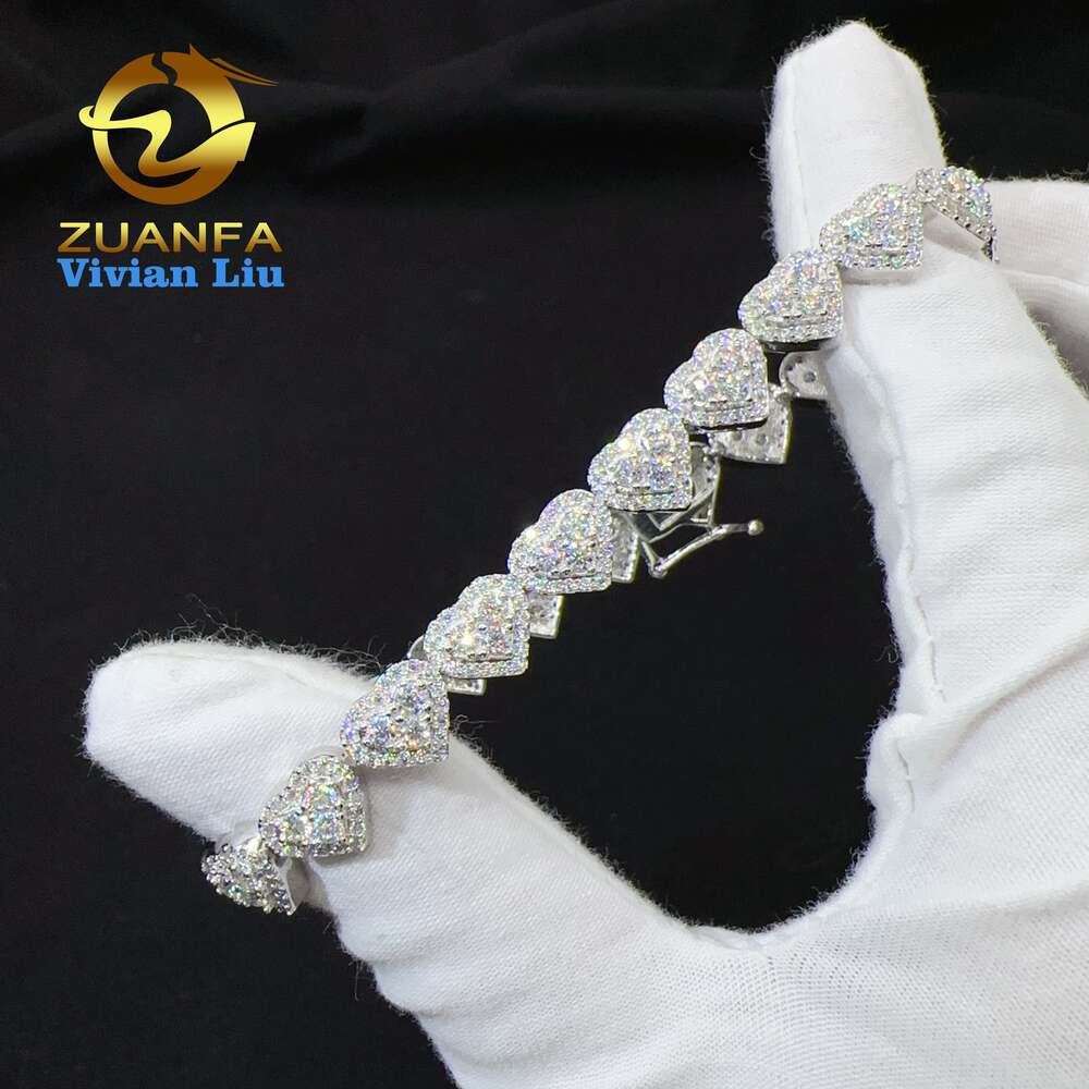 bracelet necklace mossanite Wholesale price sterling silver 925 iced out vvs moissanite fine hip hop jewelry heart cuban link chain bracelet for women