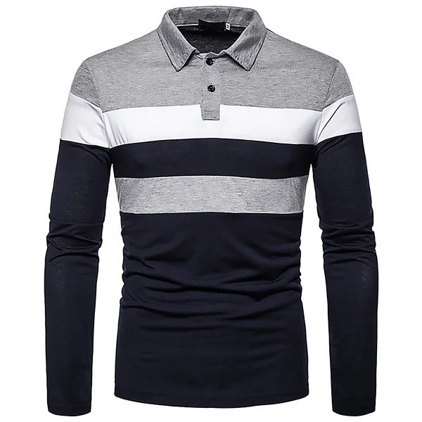 Men's Long Sleeve Contrasting Colors Polo T-shirt Casual Polo Shirts 240125