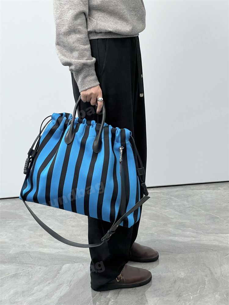 Designer Stripe Canvas Tote: Spacious Color Block, Crossbody Bucket Bag for Women - Stylish & Lightweight blue