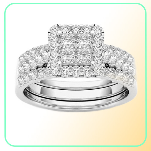 Crystal Female Big Zircon Stone Ring Set Fashion Gold Silver Bridal Wedding Rings For Women Promise Love Engagement Ring