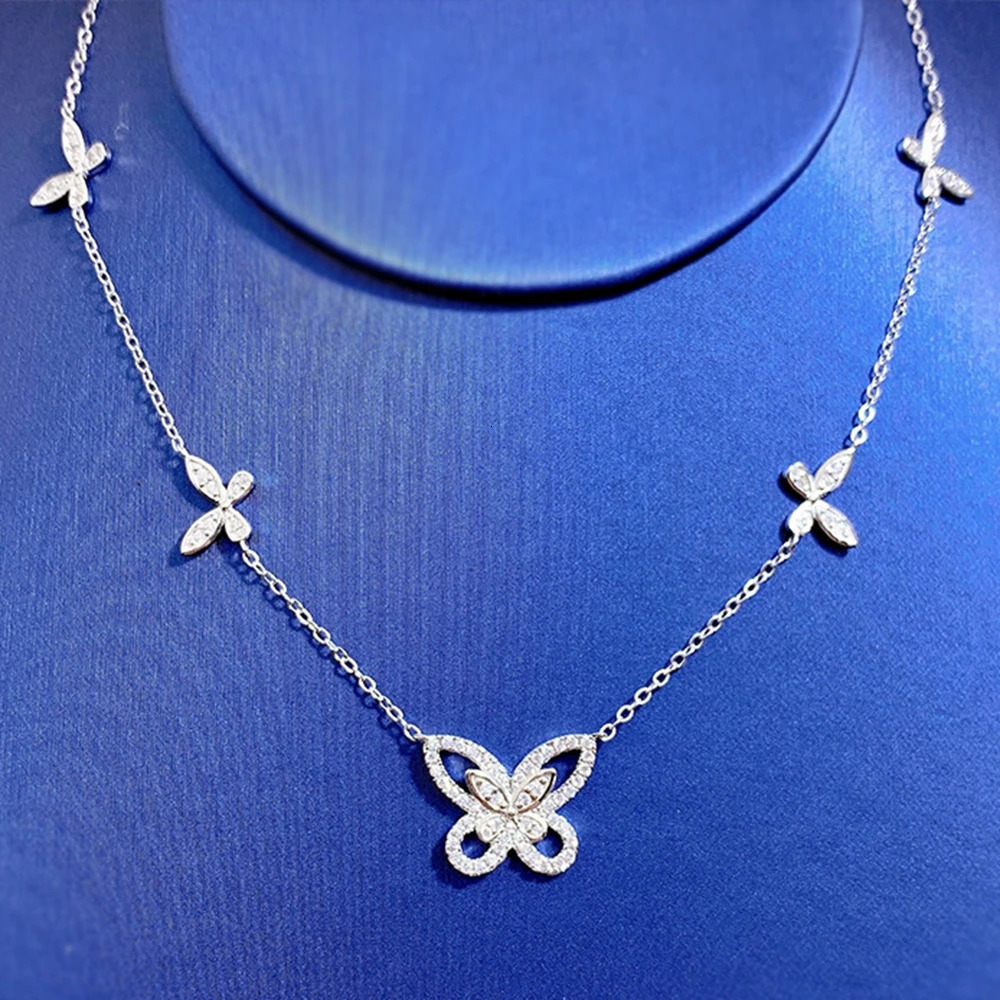 Wong Rain 100% 925 Sterling Silver Butterfly Lab Sapphire High Carbon Diamonds Gemstone Wedding Pendant Necklace Fine Jewelry 240125
