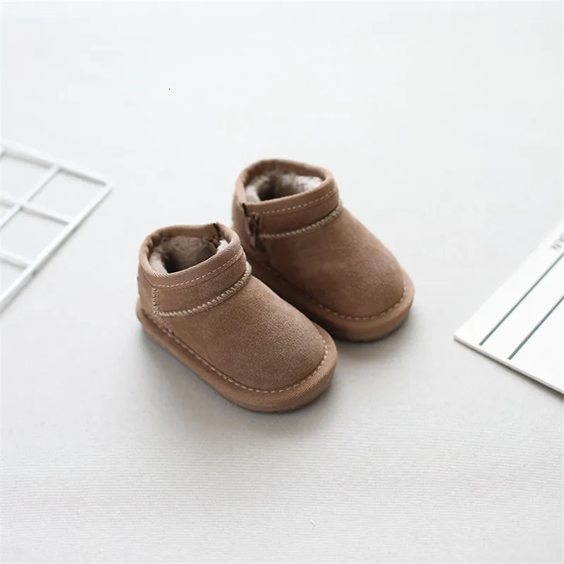 Children Winter Suede Upper Boots Baby Warm Soft Toddler Snow Boots Boys And Girls Fashion Quality Cotton Shoes With Thick Fur 240127