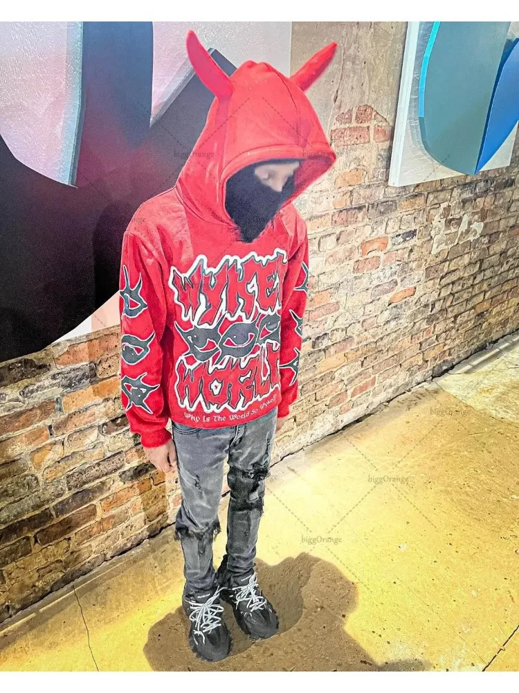 Y2k Fashion American Super Gothic Letter Printed Hoodies Men Street Retro Hip-hop Harajuku Colorful Couple Sweatshirts Coats 240131