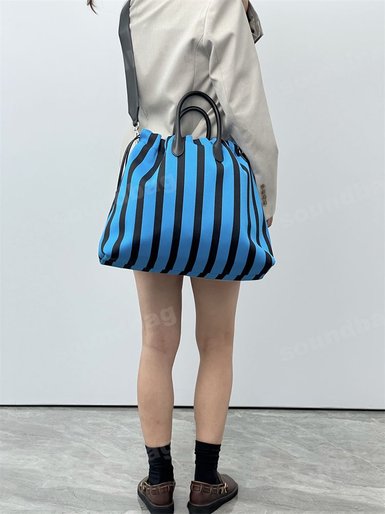 Designer Stripe Canvas Tote: Spacious Color Block, Crossbody Bucket Bag for Women - Stylish & Lightweight blue