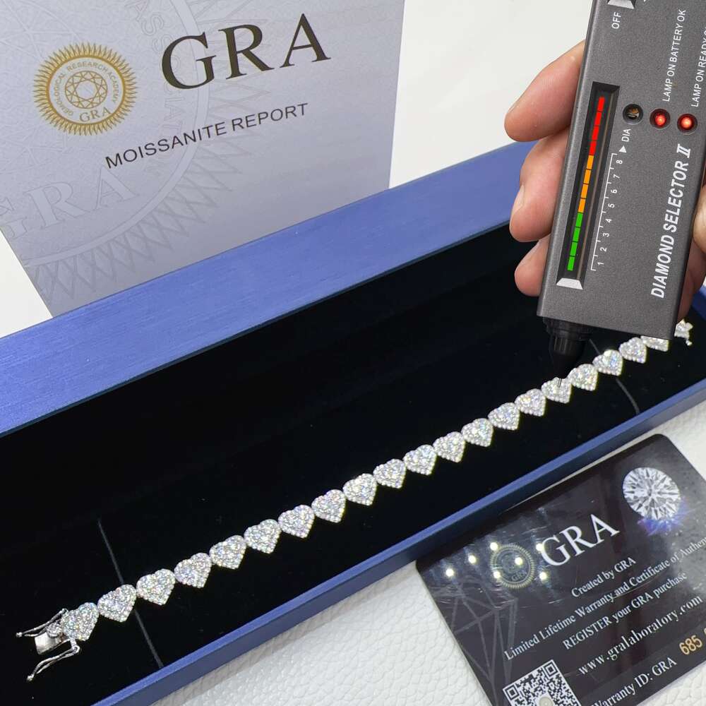 bracelet necklace mossanite Wholesale price sterling silver 925 iced out vvs moissanite fine hip hop jewelry heart cuban link chain bracelet for women