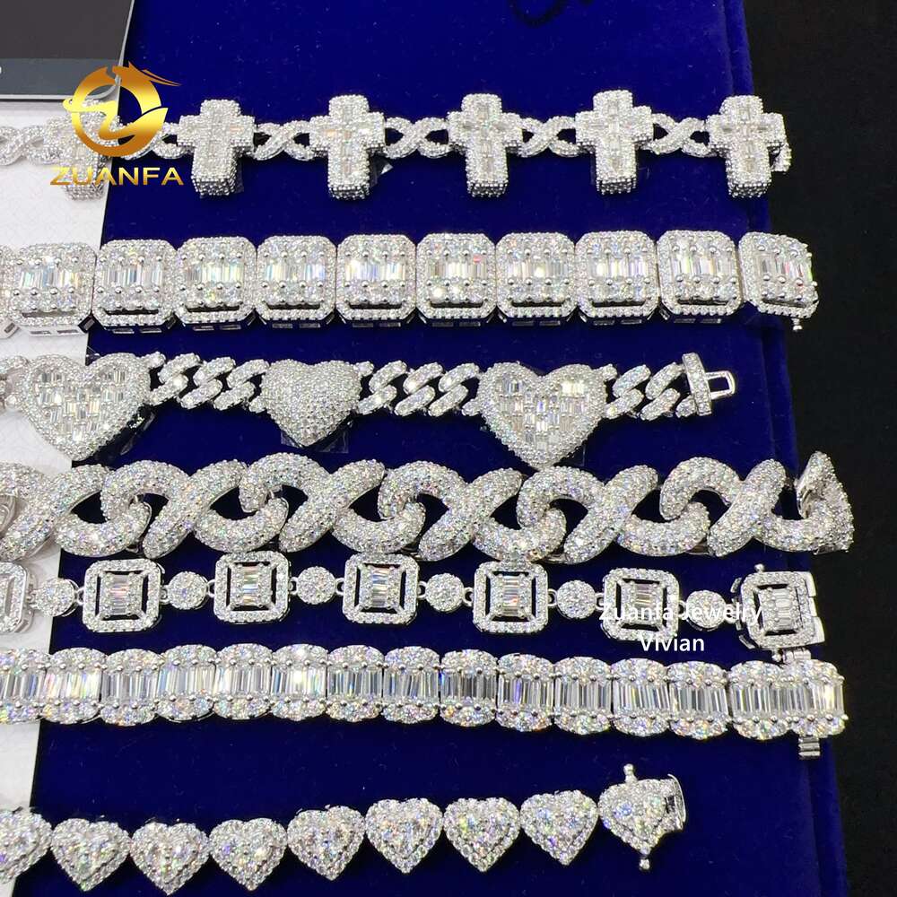 bracelet necklace mossanite Wholesale price sterling silver 925 iced out vvs moissanite fine hip hop jewelry heart cuban link chain bracelet for women