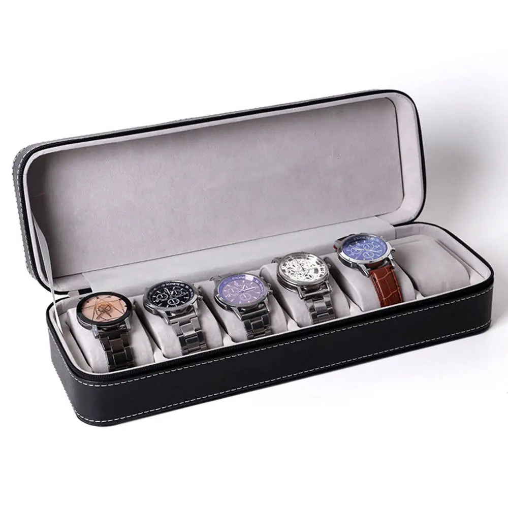 6 Slots PU Leather Watch Box Portable Travel Zipper Case Collector Storage Jewelry Storage Box Display Box 240124