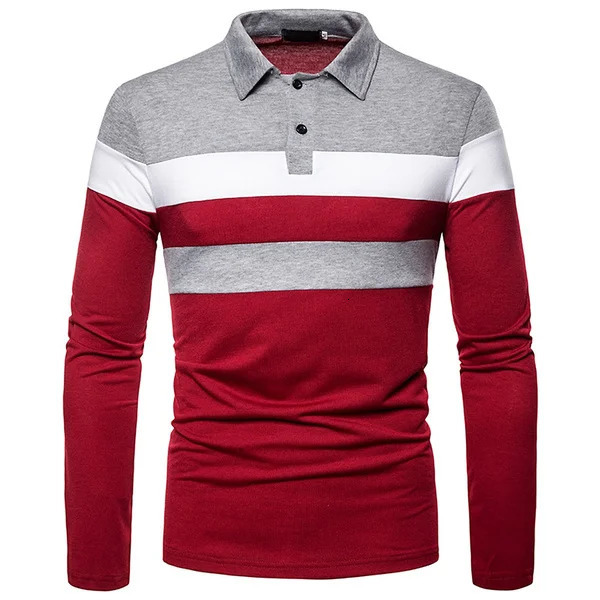 Men's Long Sleeve Contrasting Colors Polo T-shirt Casual Polo Shirts 240125