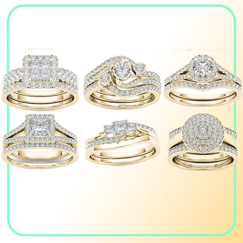 Crystal Female Big Zircon Stone Ring Set Fashion Gold Silver Bridal Wedding Rings For Women Promise Love Engagement Ring