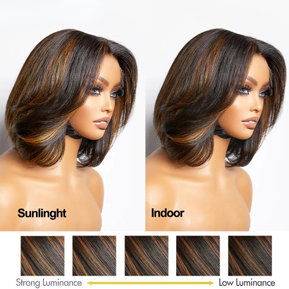 250 Density Peruvian Soft Hair Blonde Highlight Full Short Lace Front Glueless Bob Wig for Black Women HD Lace Stacked Wig 13x4 Lace Frontal Wig Prepl