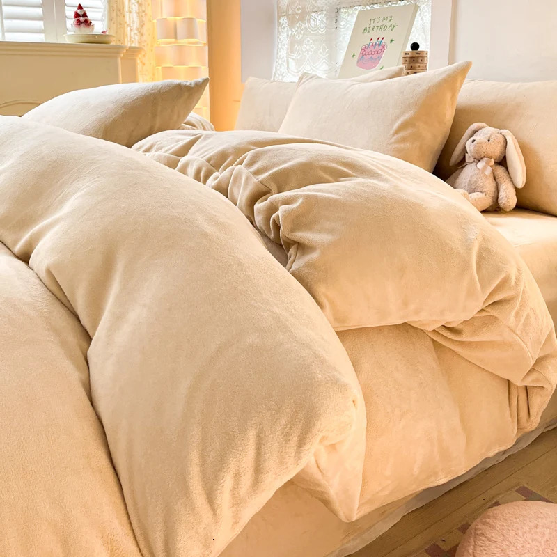 Flannel Fleece Duvet Cover Set Warm Solid Flat Sheet Thicken Home Bedding Set Korean Style Winter Soft Velvet Plush 180*220 240127