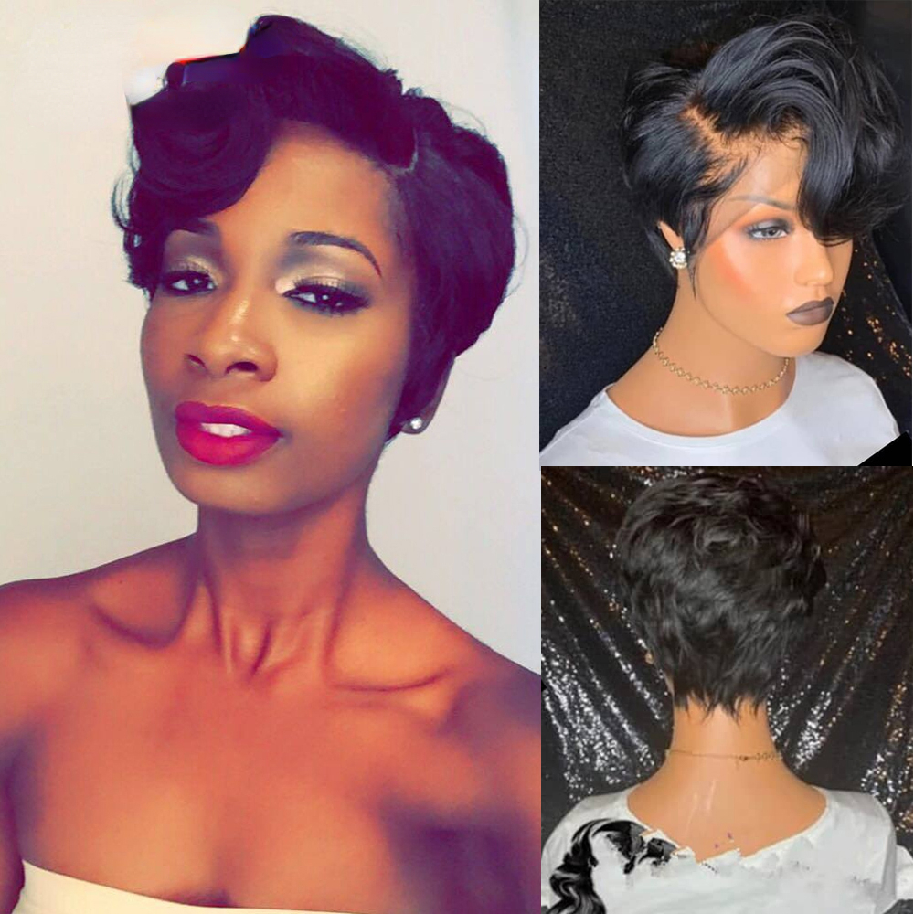 Free shipping 200density Straight Short 13x4 Lace Front Wigs Human Hair Pre Plucked Pixie Cut Wig Natural for Black Women