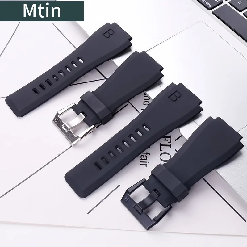 Rubber strap men's pin buckle watch accessories For Bell Ross BR01 24mm outdoor sports waterproof wristband ladies Watchbands 240124