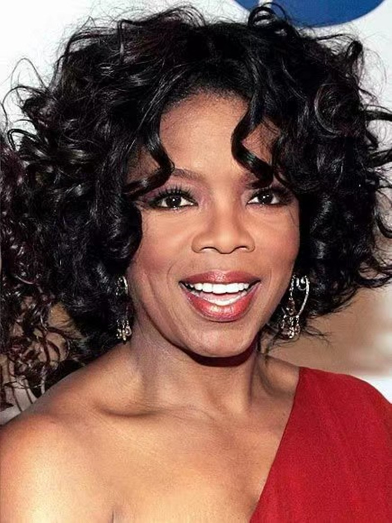 Celebrity Oprah Hairstyle black curly lace front brazilian human hair wigs glueless wigs for black women 150% 12inch
