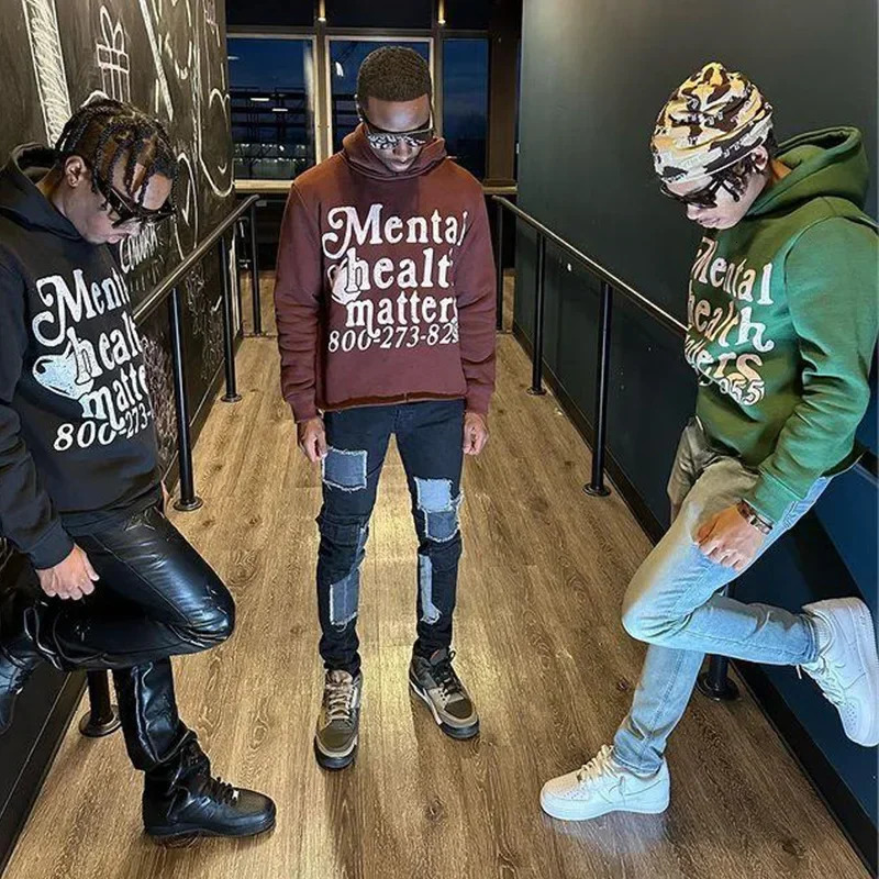 Vintage Street Personalized Fashion Hoodie European and American Autumn and Winter American Letter Printing Men Pullover Sweater 240131