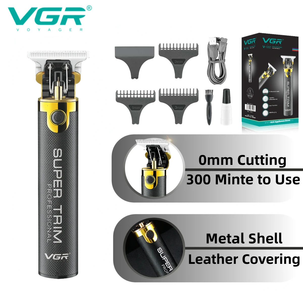 VGR Hair Trimmer T9 Mens Electric Hair Clipper Professional Hair Cutting Machine T9 Metal Shell Barber Trimmer for Men V-082 240119