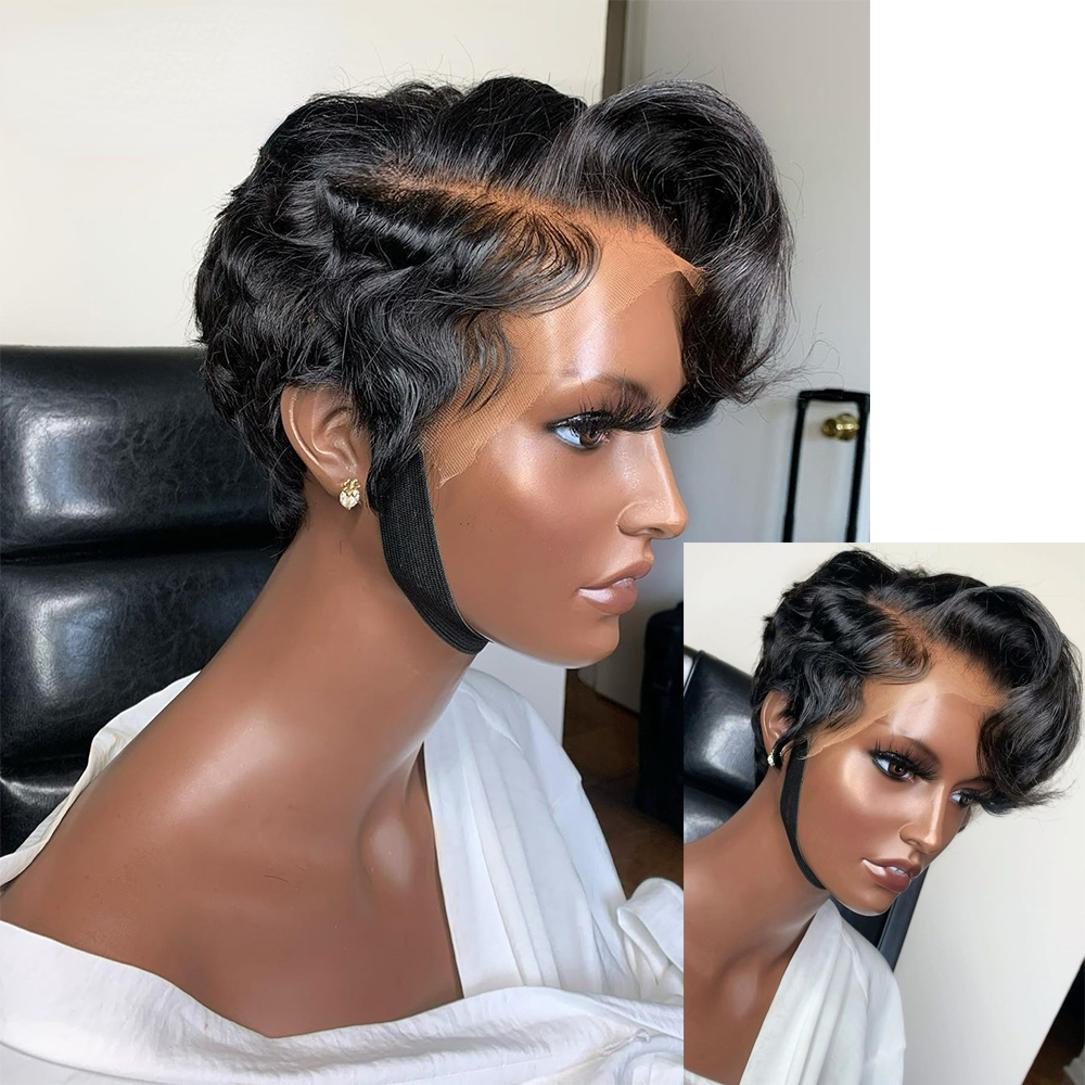 Free shipping 200density Straight Short 13x4 Lace Front Wigs Human Hair Pre Plucked Pixie Cut Wig Natural for Black Women