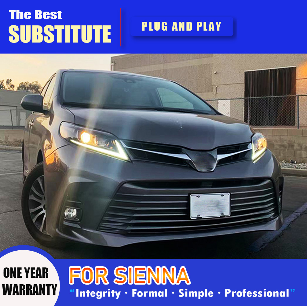 Front Lamp DRL Daytime Running Light Streamer Turn Signal For Toyota Sienna LED Headlight Assembly 11-19 Car Accessories