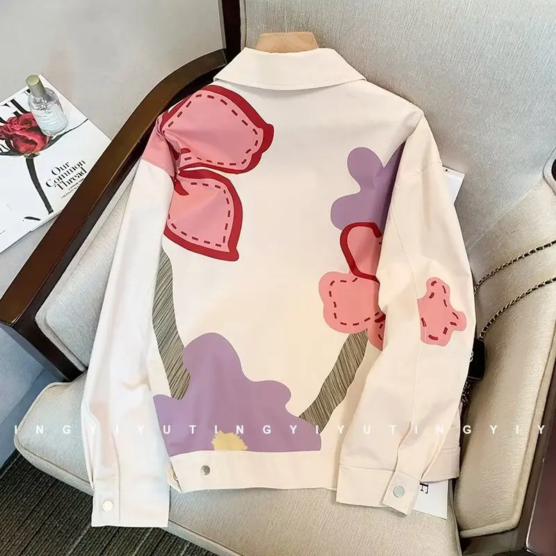 Mens Vintage Denim Jacket Loose Floral Pattern Cowboy Jackets Jeans Harajuku Hip Hop Bomber Jacket Casual Coat Cotton White 240126