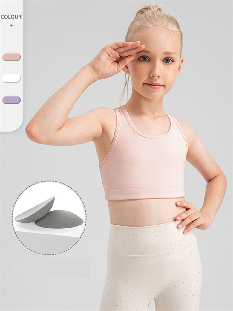 LM Kids Yoga Sports Bra Short Sleeve for Girls Tank Top reathable Seamless Quick Dry Children's Fintness Sports Summer T Shirt 33106