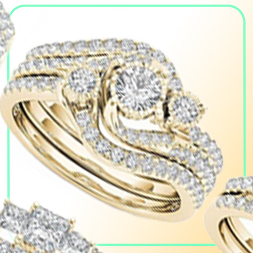 Crystal Female Big Zircon Stone Ring Set Fashion Gold Silver Bridal Wedding Rings For Women Promise Love Engagement Ring