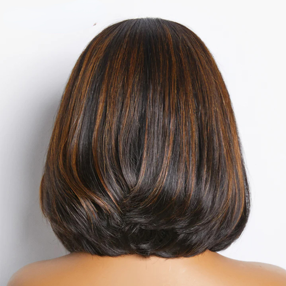 250 Density Peruvian Soft Hair Blonde Highlight Full Short Lace Front Glueless Bob Wig for Black Women HD Lace Stacked Wig 13x4 Lace Frontal Wig Prepl