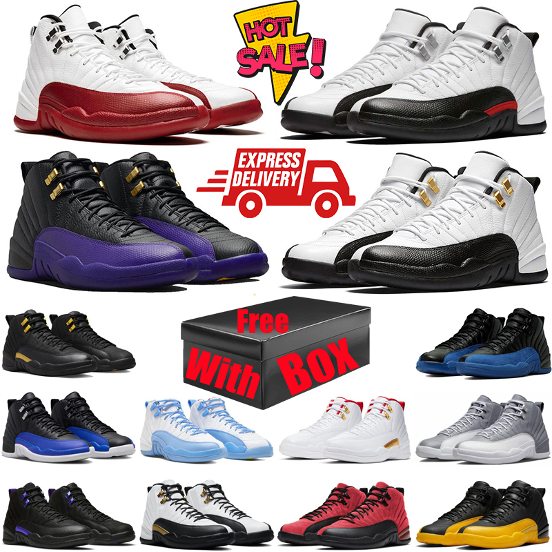 With Box Cherry 12 12s mens basketball shoes Brilliant Orange Taxi Muslin Stealth Playoffs Royalty Flu Game Field Purple men trainers sneakers shoe