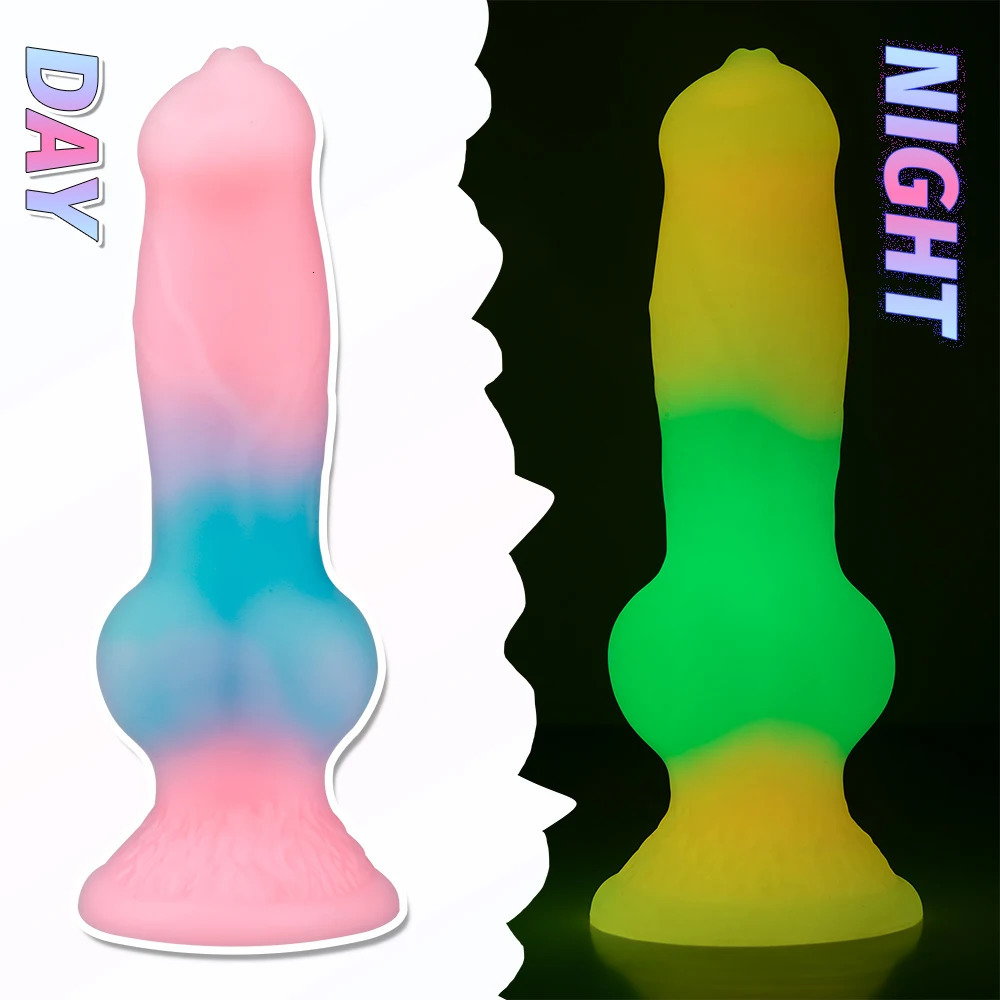 Silicone Soft Animal Penis Big Dog Dick Huge Luminous Dildo Anal Plug Female Masturbation Suction Cup Luminous Adult Sex Toys 18 240129