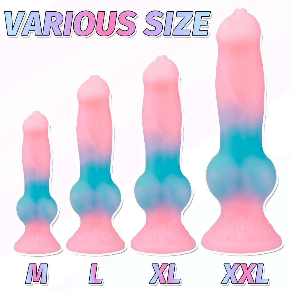 Silicone Soft Animal Penis Big Dog Dick Huge Luminous Dildo Anal Plug Female Masturbation Suction Cup Luminous Adult Sex Toys 18 240129