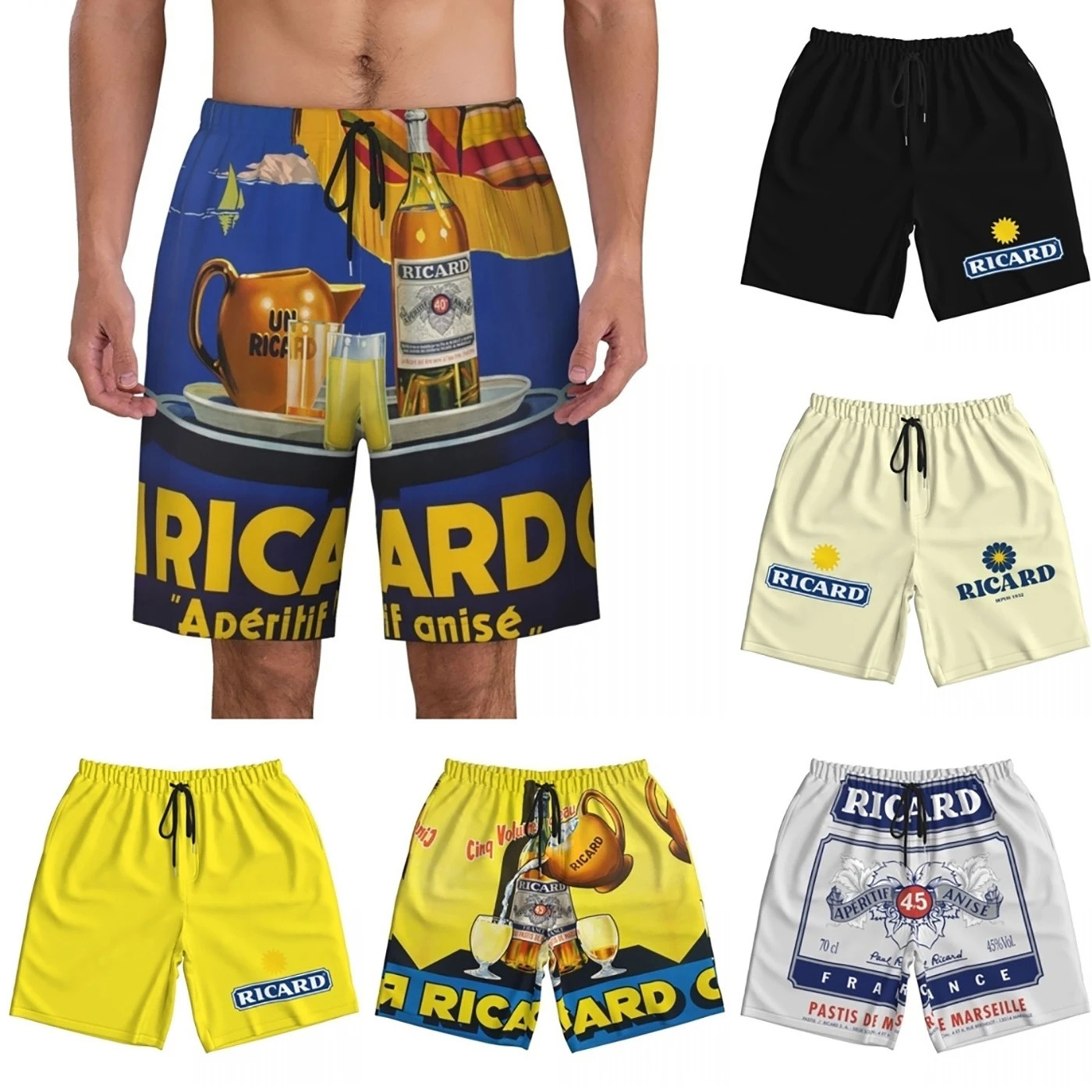 Summer Beach Pants Ricard Aperitif Anise Board Shorts France Vintage Poster Swimwear Sunga Boxer Briefs 240129