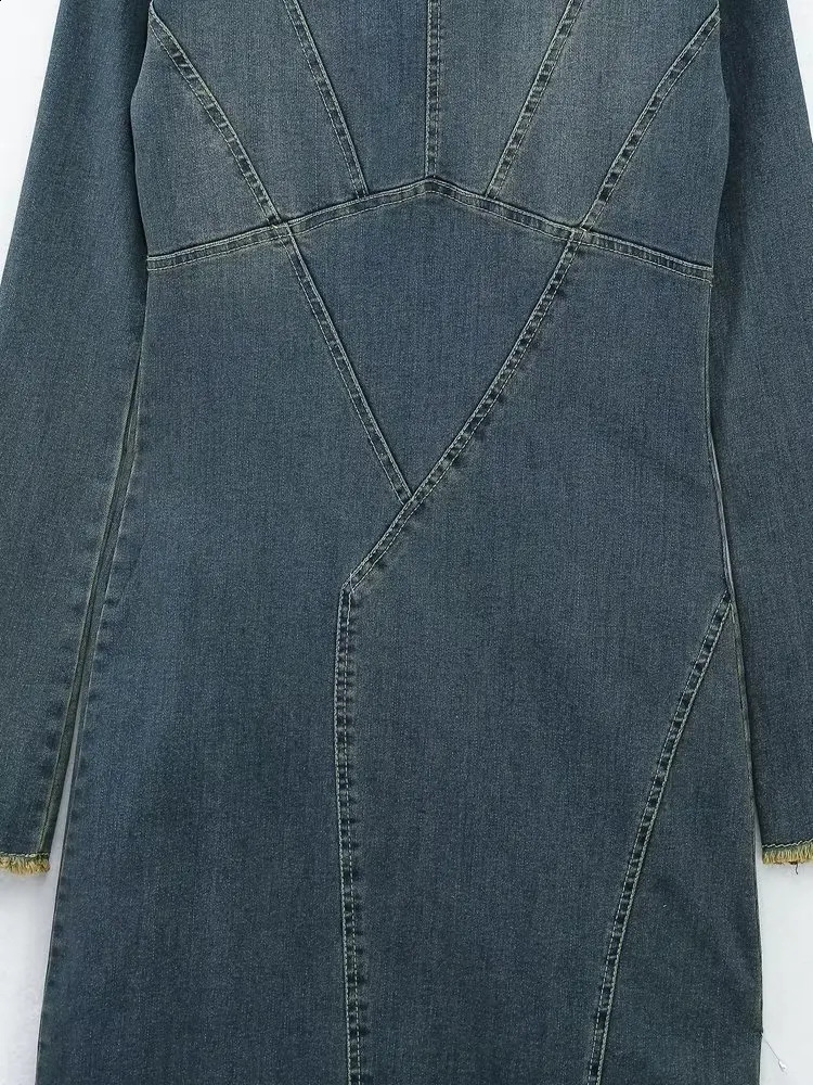 Fashion Women Denim Dress Vintage Blue Long Sleeve Back Zipper Dresses For Women Spring Causal Slim Fit Ladies Long Dresses 240801