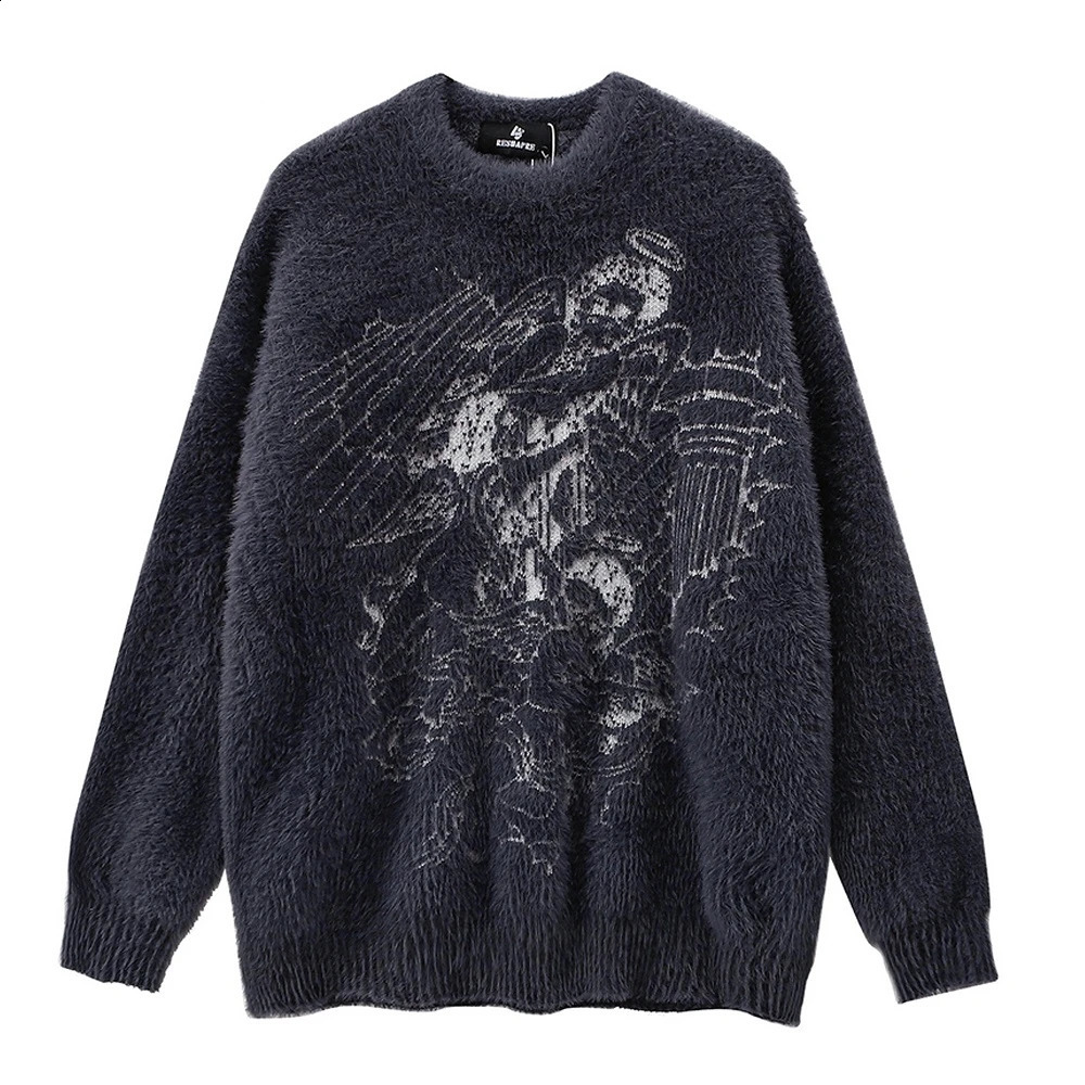 Schoolgirl Y2K Harajuku Goth Angel Print Sweater Long Sleeve Jumper Oversize Knit Autumn Winter Sweater Casual Men Women Sweater 240812