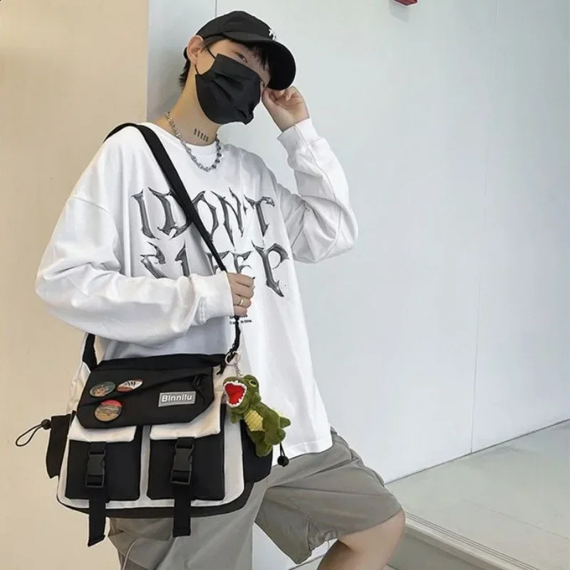 Harajuku Men Nylon Crossbody Bags for Women Messenger Bag Girls School Book Youth Canvas Handbags Shoulder Sac Bolsas 240801