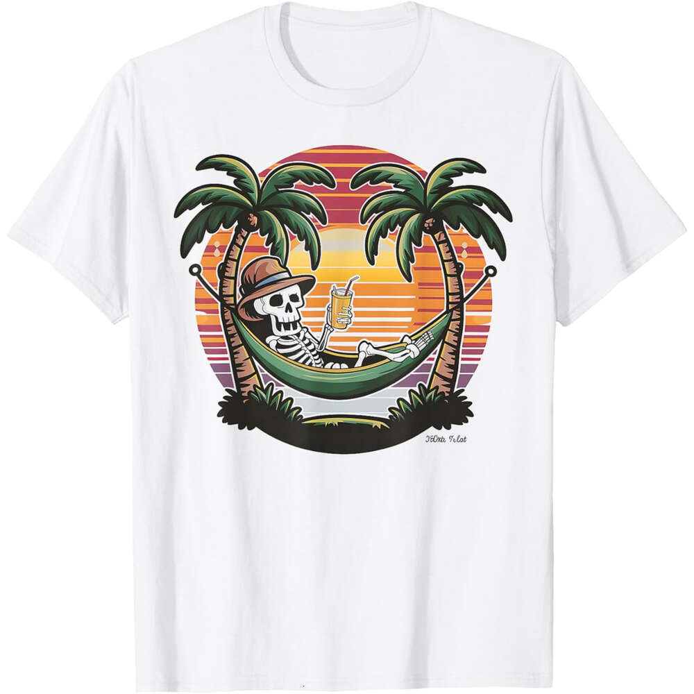 T shirt Mens Tropical Skeleton Relaxation Hammock Beach Vacation Graphic T-Shirt shirts tshirt graphic tee Casual tops summer clothes Short sleeve Fre