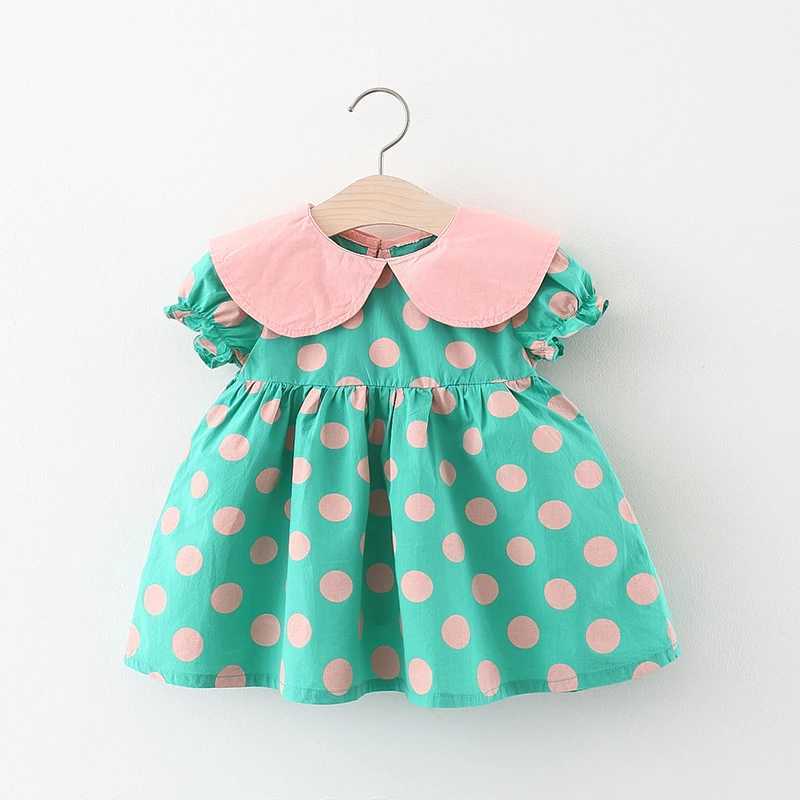 Summer baby girl dress baby girl color matching large lapel full of polka dot bubble sleeves princess dress X250220