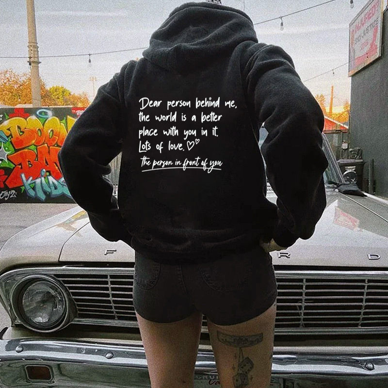 New autumn winter with fashionable lettering printed hooded back collar and plush hoodie for women long sleeves F8.1#30