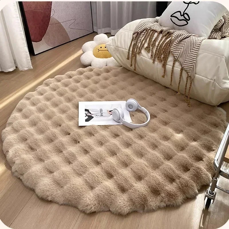 Nordic Round Carpets for Living Room Plush Floor Mat Soft Area Rugs Bedroom Bedside Fluffy Non Slip Shaggy Rug Decor 240731