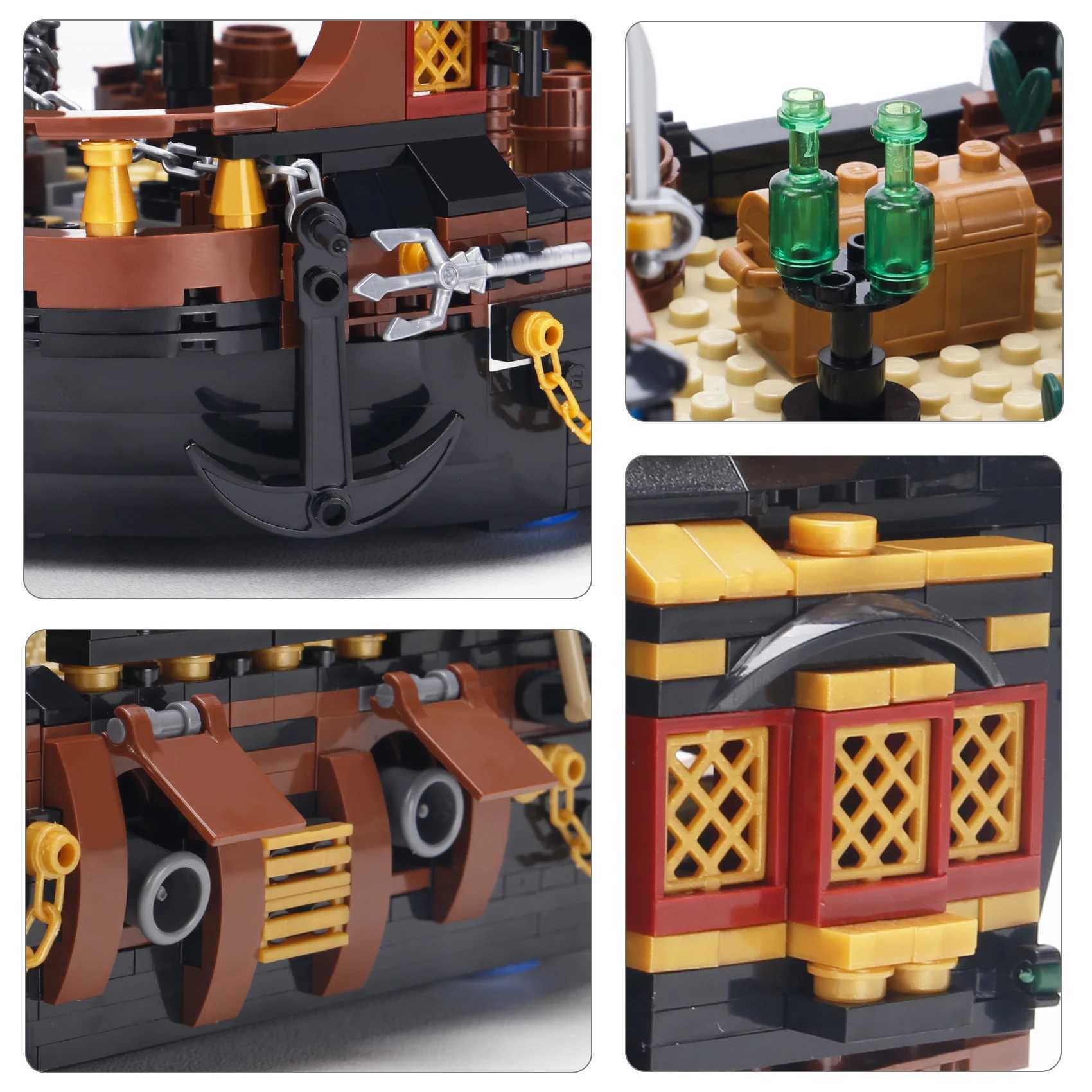1328PCS Creative The Black Pearl Pirate Jack Sparrow Ship Building Blocks Boat DIY Bricks Toys Birthday Christmas Gift For Kids Y240731