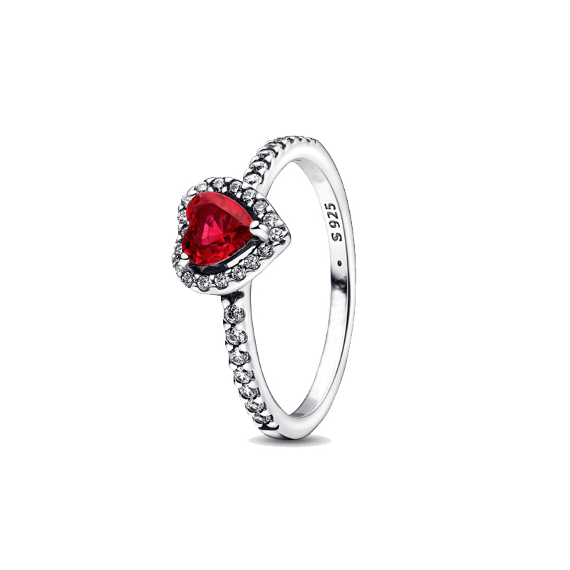 925 Sterling Silver Ring Necklace Stud Earrings Red Shine Heart Jewelry Set For Women Valentine's Day Gift