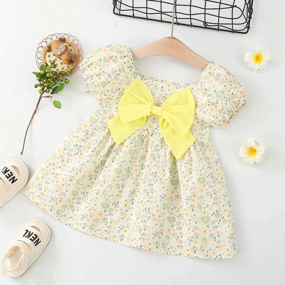 Summer Toddler Baby Dress Pink Flower Princess Dress Puff Sleeves Birthday Dress for Kids Girl X250220
