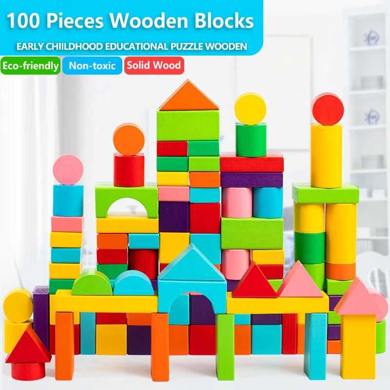 Wooden Building Blocks Set with Storage Bag Wooden Toys for Kids Assembled Building Blocks Early Educational Toys for Children Y240731