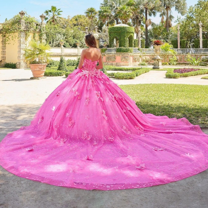 Luxury Pink Shiny Ball Gown Quinceanera Dresses Off Shoulder Appliques Handmade Flowers Beads Tull Corset Vestido De 15 Anos Sweet 16