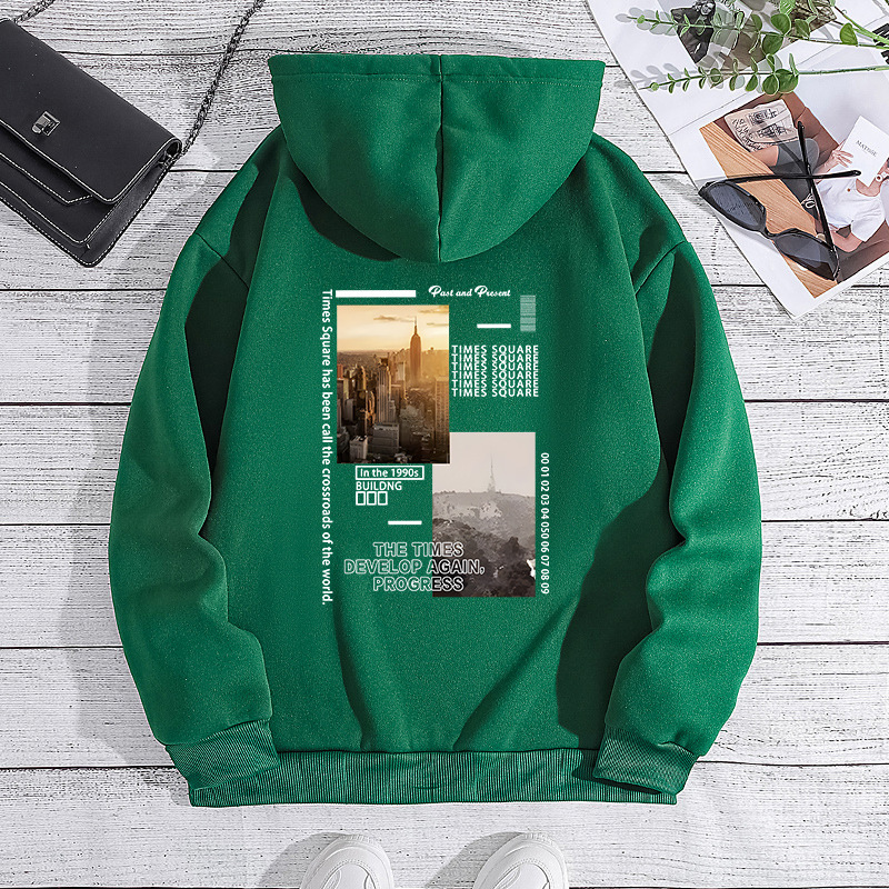 New autumn winter with city scenery, fashionable printing, hooded back cover, collar and velvet hoodie for women F8.1#25