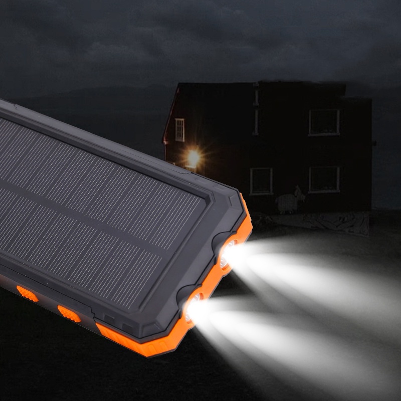 Power Banks 20000mAh solar battery pack outdoor portable charger Powerbank waterproof external battery dual USB charging with LED lights